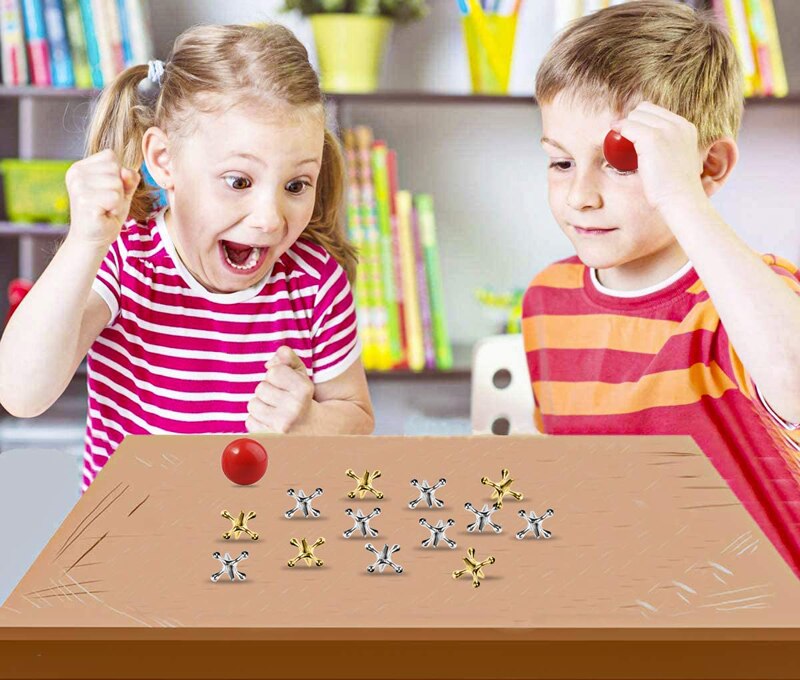 Freeship Metal Play Jacks Game w/ Ball Set 10X Gold Silver Metal Jacks Metallic Jacks and Bouncy Ball Set Game Prizes Party