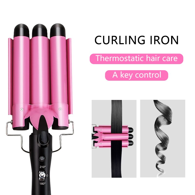 Pink Hair Curling Iron Ceramic Triple Barrel Hair Curler Irons Styling Tools Hair Styler Wand Automatic Perm Splint