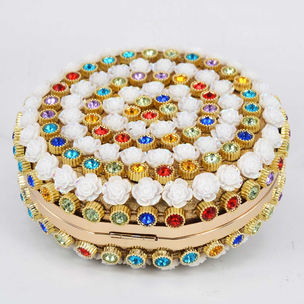 arrivé rond blanc fleur multicolore cristal femmes de mariage sac à main pochette femme bracelets dame sac de soirée