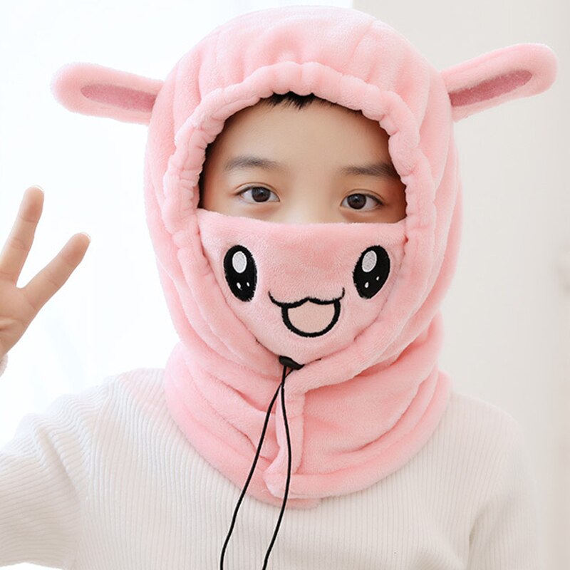 Children Warm Hat Kid Baby Girls Boys Hooded Scarf Caps Hat Winter Cartoon Knit Ear Protection Thicken Cap Children's