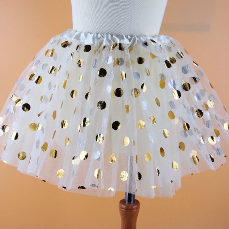 Enfant en bas âge fille Multi couches plissé Tutu jupe couleur unie paillettes or à pois paillettes Ballet jupon Costume Satin bord