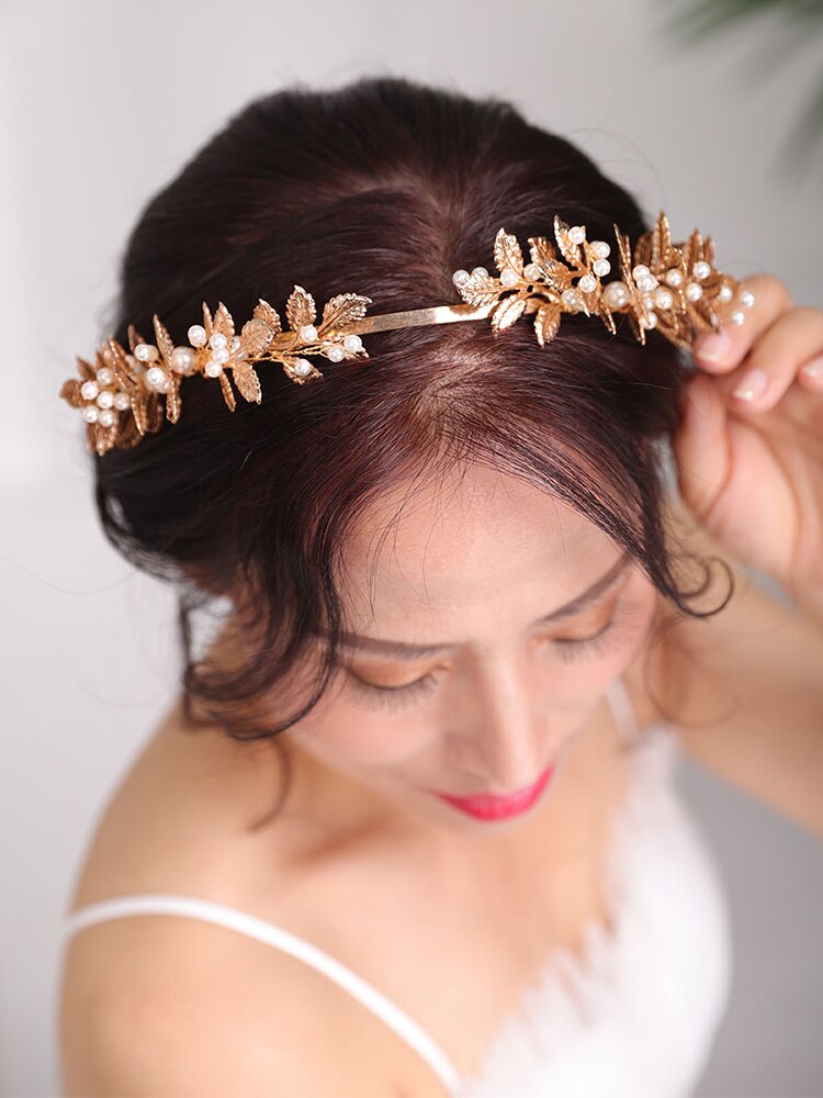 Diadema dorada para el pelo para boda, tocado de hojas Vintage, tiara nupcial, accesorios para el cabello, tiara nupcial de corona para mujer