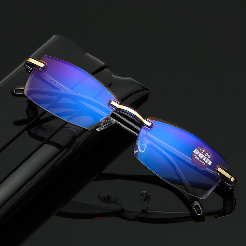 Frameless Anti Blue Light Blocking Rimless Reading Glasses Women Men Square Frame Presbyopic Glasses Diopters +1.0 1.5 2 2.5 3.5