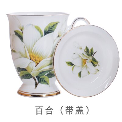 Koffie Mok Met Deksel 300Ml Wit Bone China Porselein Thee Kopjes Met Deksel Luxe Dessert Schotel Engeland Middag thee Mok: 10