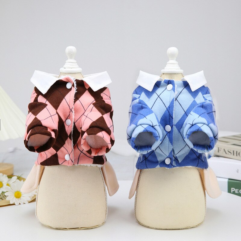 Dog Cat clothes Preppy Style bow plaid parkas Pet Puppy Winter Warm Clothes Apperal for Dogs Cats