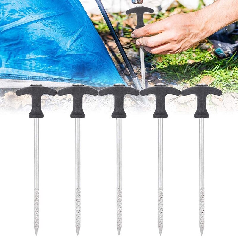 5 uds. Pinzas de acero inoxidable para tienda de campaña, clavos resistentes para el suelo, estacas duraderas para Camping, clavo para acampar a prueba de viento