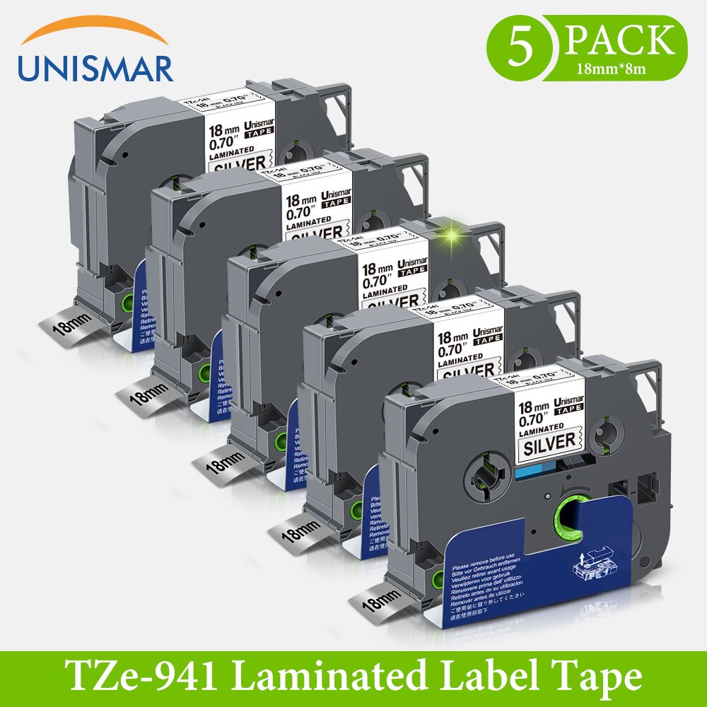 5PK TZe Tape TZe-M41 Black on Matt Clear 18mm Laminated Label Tape Replace Brother P-touch PT Label Maker Standard Adhesive Tape: Black on Silver