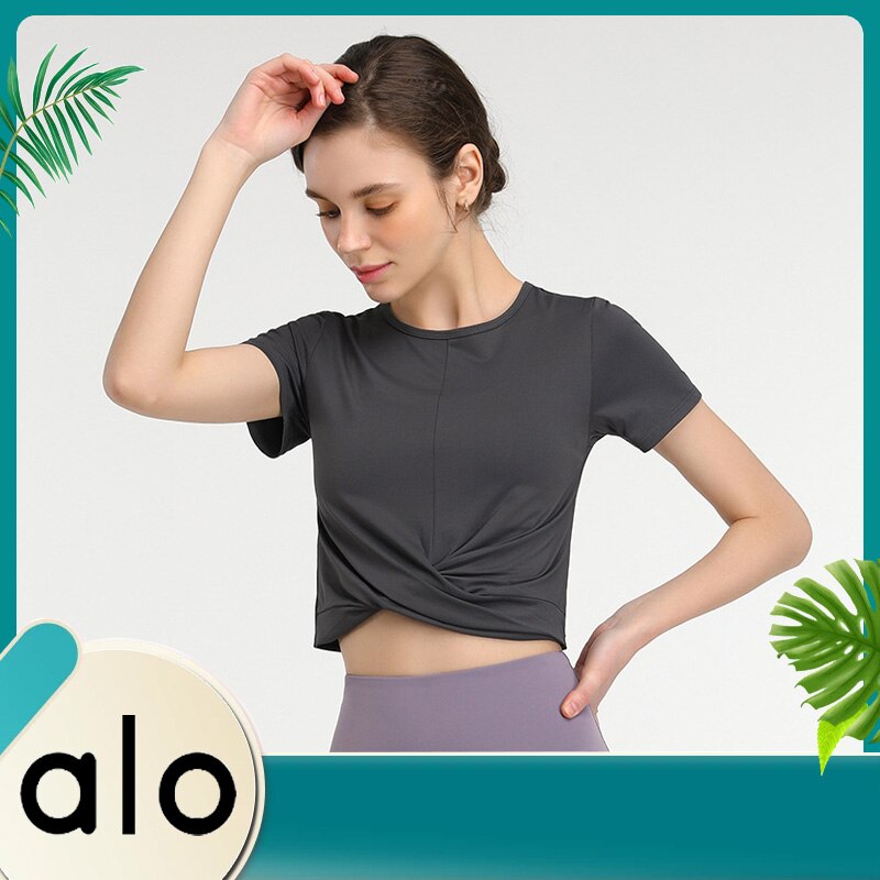 Alo Yoga Vrouwen Lange Mouwen Sport Top Workout Crop Top T-shirts Sneldrogend T-shirts Slanke Fietsen Mode Sport Top effen