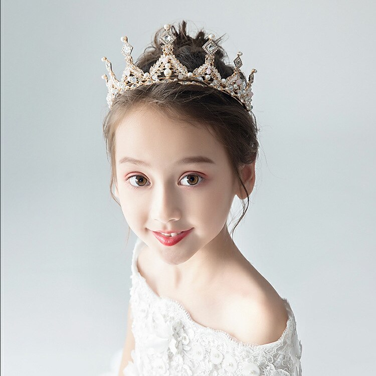 Girl Crown Birthday Party Retro Luxury Crystal Tiaras Crowns Princess Queen Rhinestone Veil Tiara Hairwear Hair Accessory: 2