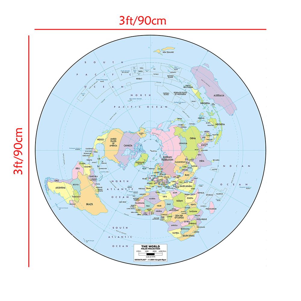 90x90cm Non-woven Conventional World Map Wallpapers Round Map for Cultural Education Poster Decoration