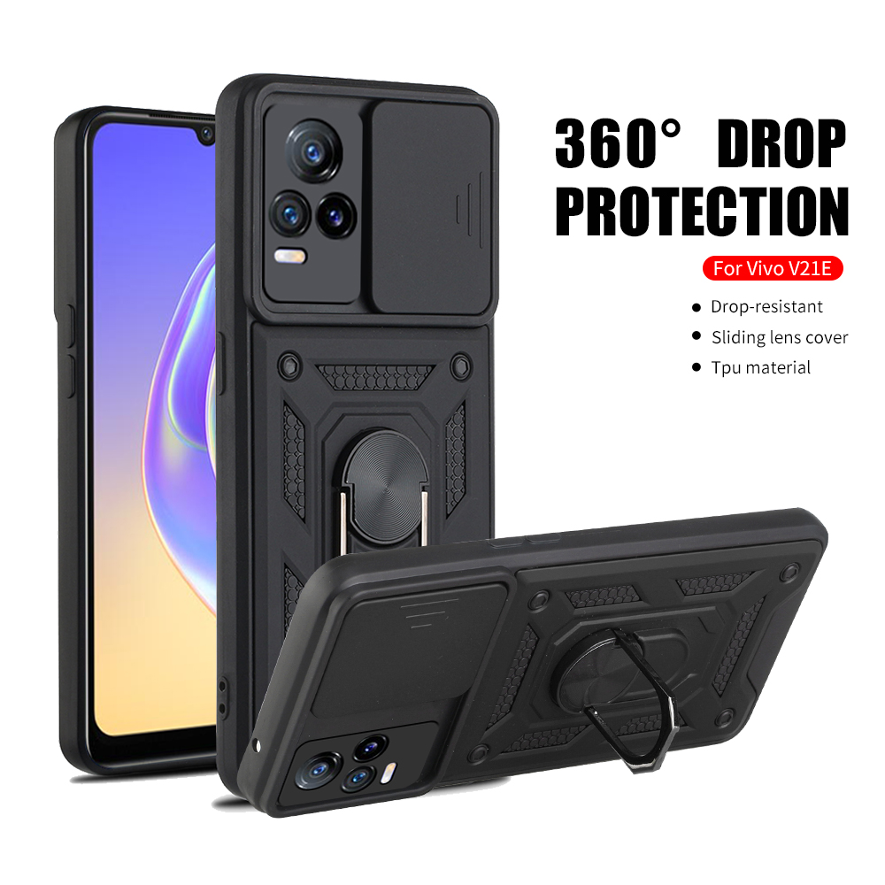 Stoßfest Stand Ring Fall Für VIVO V21e 4G Push Pull Kamera Schutz Telefon Zurück Abdeckung Shell Fundas Für VI VO V 21e 21 e 6.44&quot;