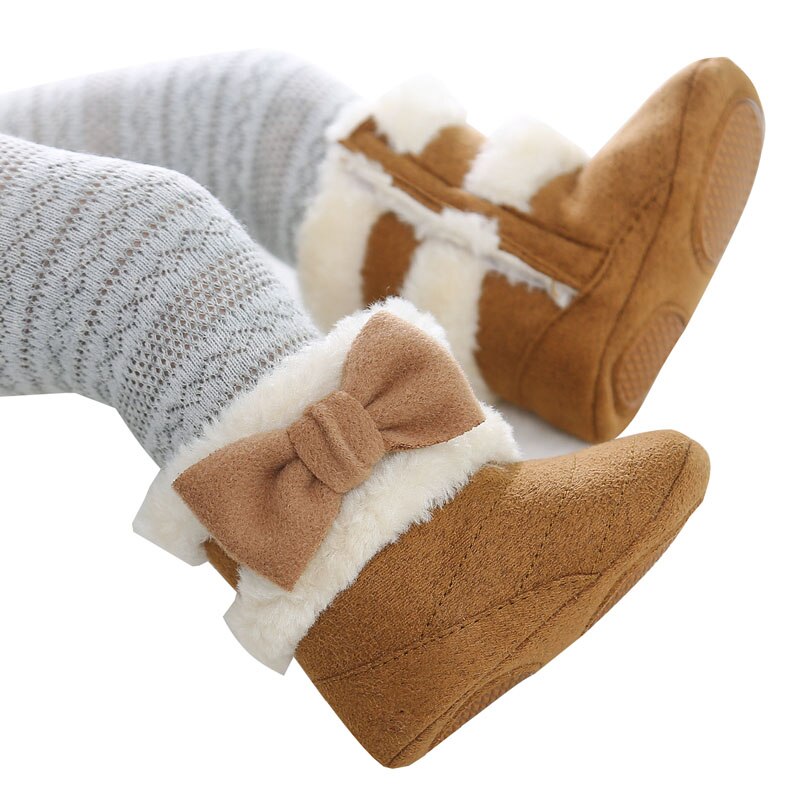 0-18M Newborn Winter Baby Shoes Snow Boots For Girls Footwear Bow-knot Button Plush Ankle Warm Toddler Shoes Baby Boots Non-slip: TX-XZ-02 / 7-12 Months