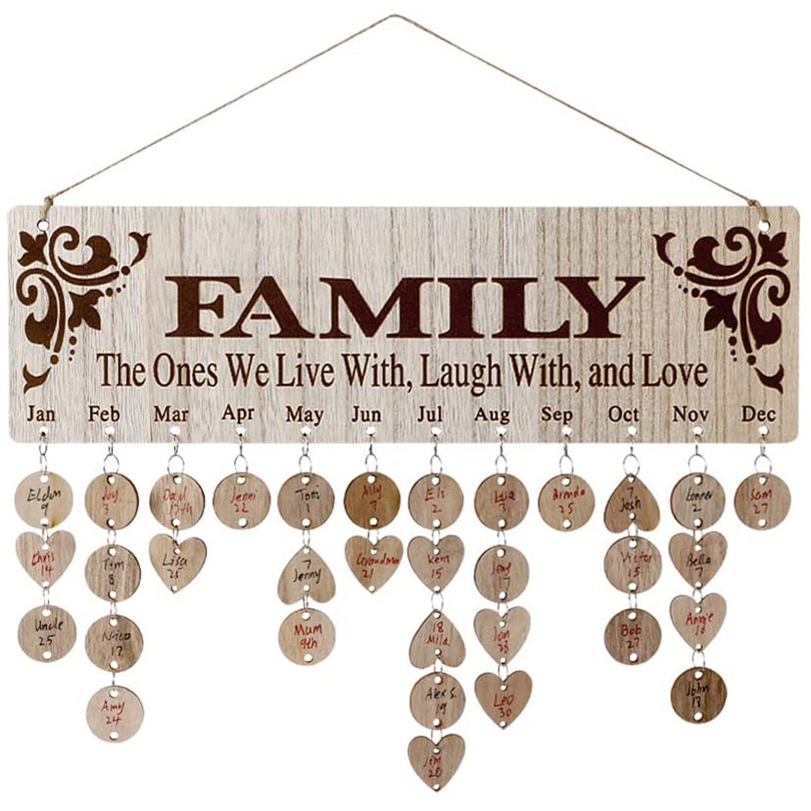 Diy Hang Wooden Family Birthday Reminder Calendar Board Sign Board Wall Hanging Wooden Calendar Board Decoration