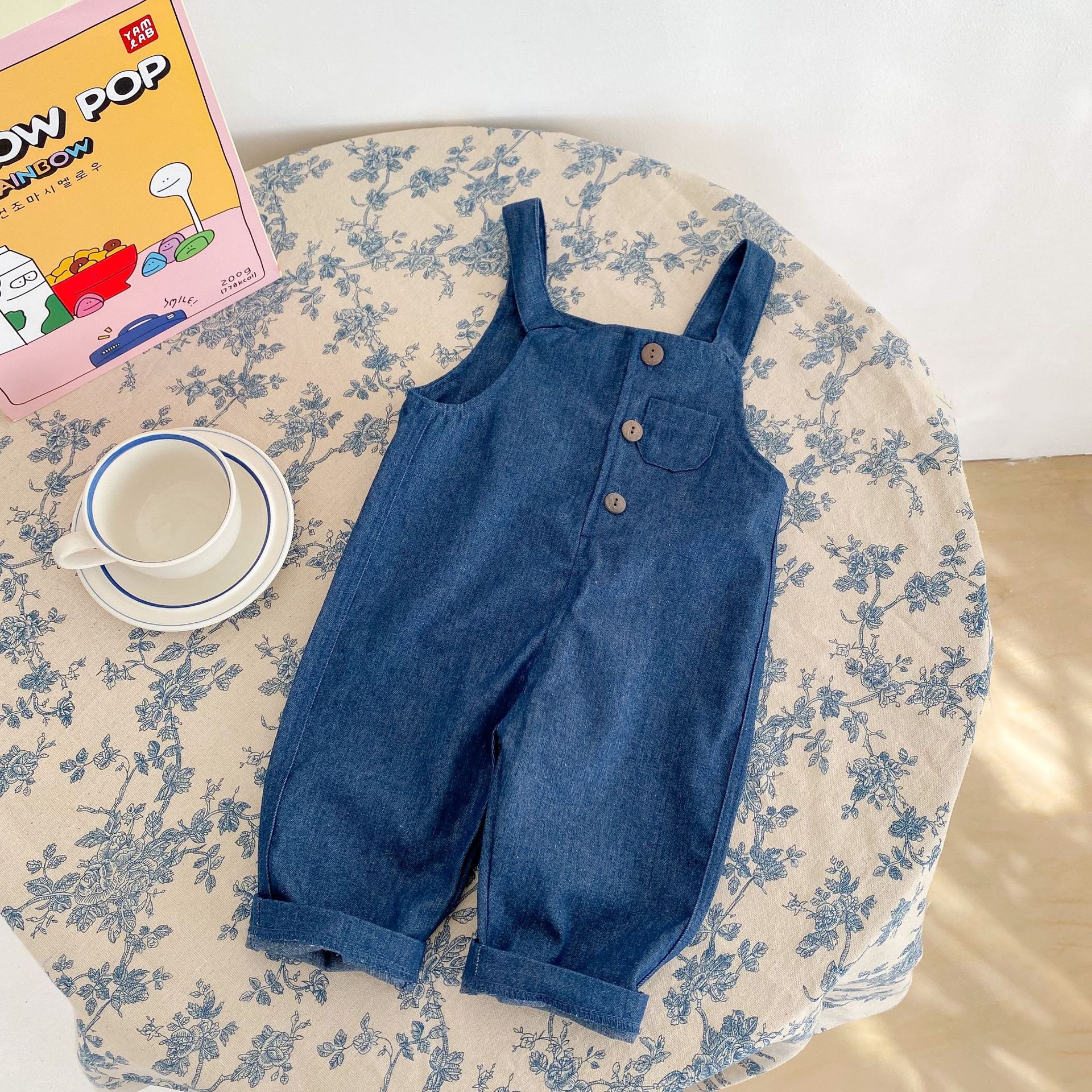 Jean à bretelles en coton et Denim pour bébé, pantalon à la pour garçon de 0 à 2 ans, printemps et automne, 1055B