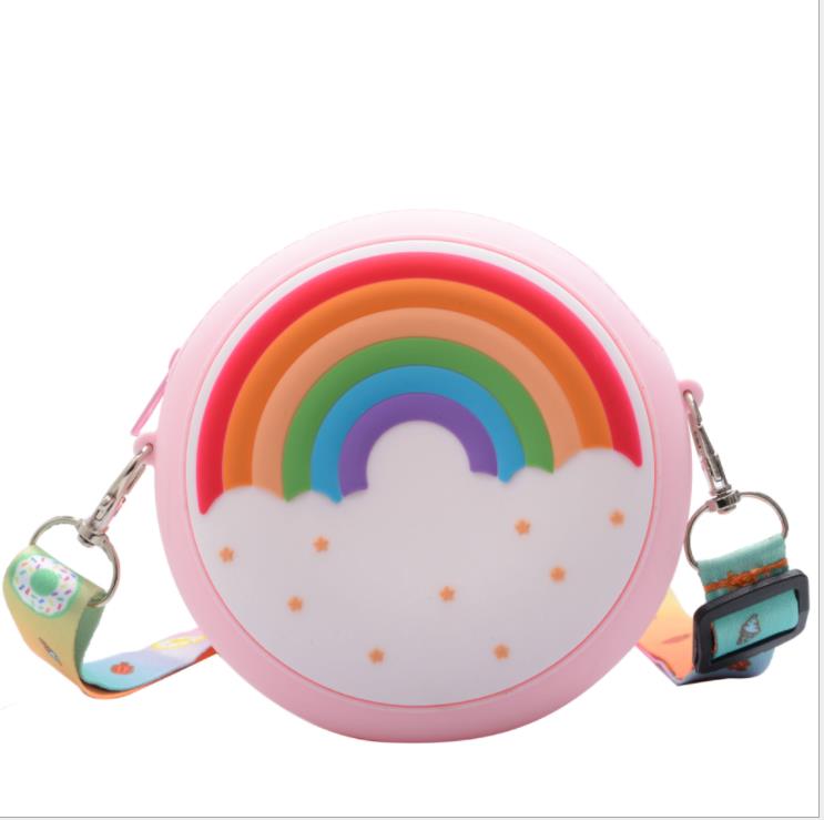 Kids Shoulder Bag Cross-Body Pack Round Adjustable Wide Strap Travel Large Capacity Rainbow Donut Printed Pockets: A