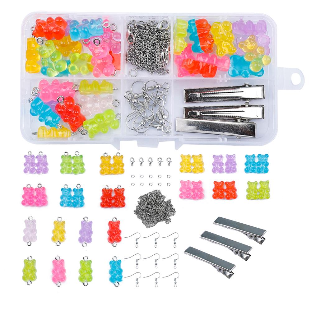 Diy brincos kit urso encantos colar pingente lagosta fecho salto anéis brinco gancho clipe de cabelo para fazer jóias pulseira conjunto: 06