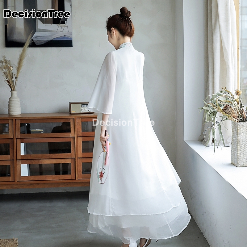 Vestido chino vintage informal para mujer, estilo chino, cheongsam clásico floral, vestido de té de meditación zen , qipao chino 2022