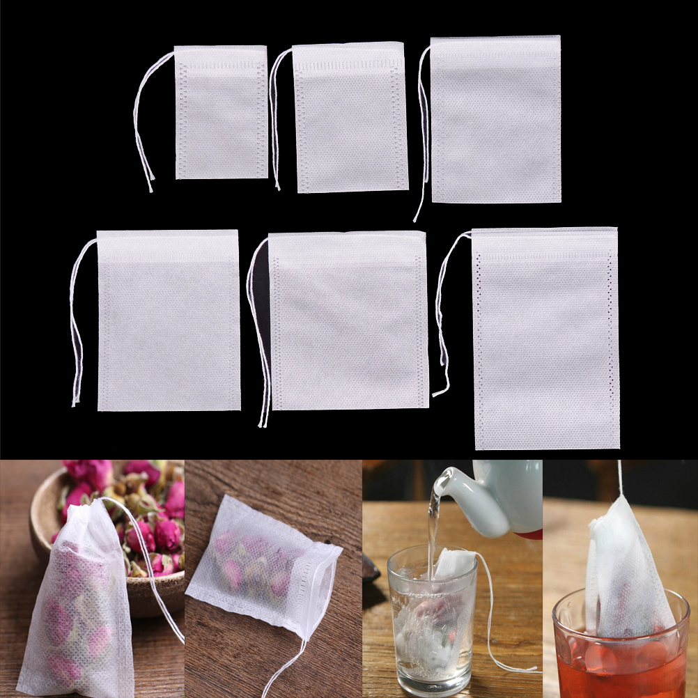 N2HAO-bolsas de té desechables, bolsitas de té vacías con cuerda, bolsa de sellado para té, tela no tejida, papel, 100 Uds.
