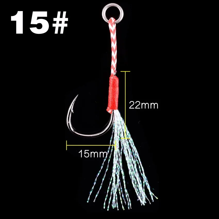 20 Stks/partij Vissen Lokken Langzaam Jigging Vissen Cast Jigs Assist Haak Prikkeldraad Enkele Jig Haken Draad Veer Pesca Hoge Carbon staal: Black