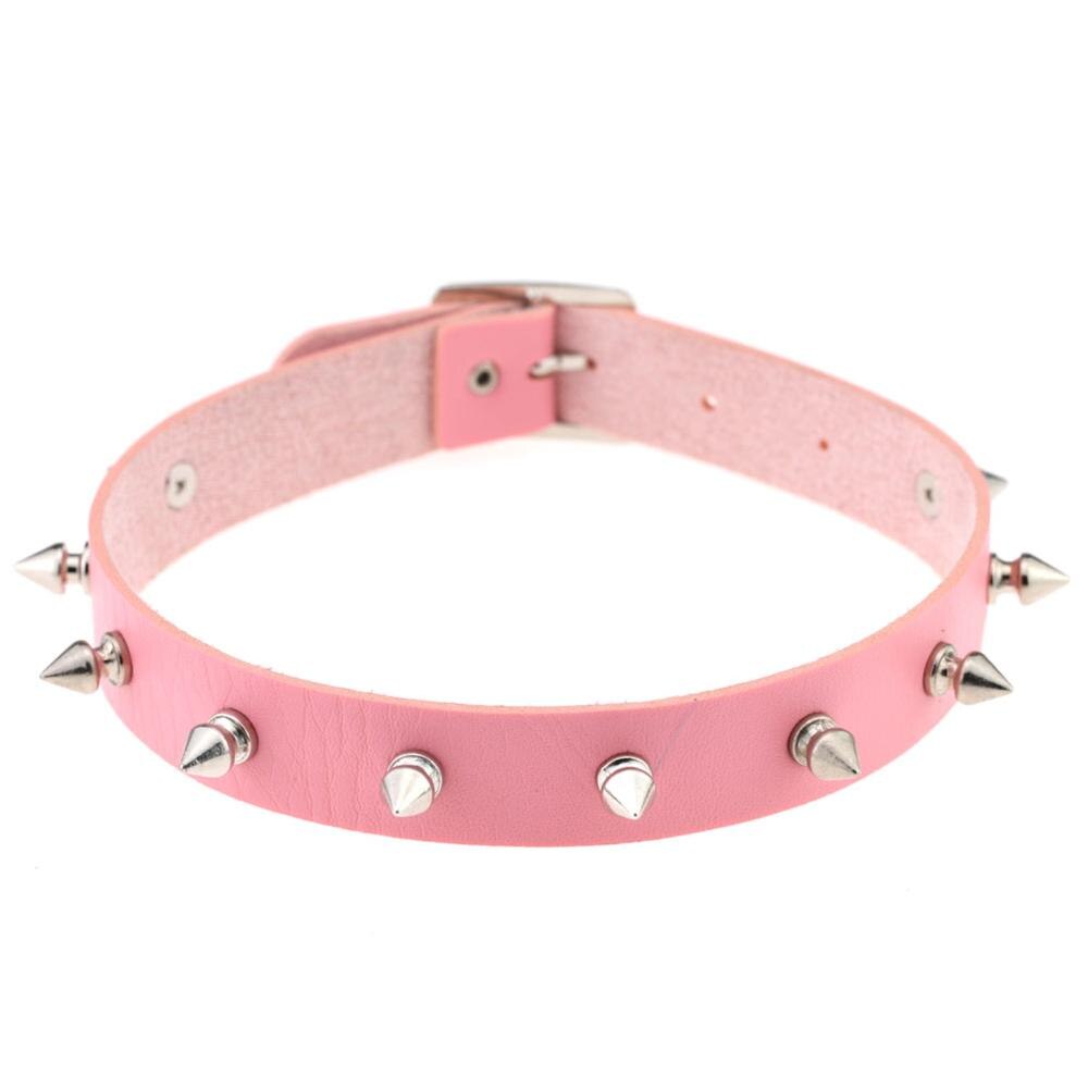 Punk Lady Gothic Leder Halsband Herz Kette Spike Niet Schnalle Kragen Halskette: pink