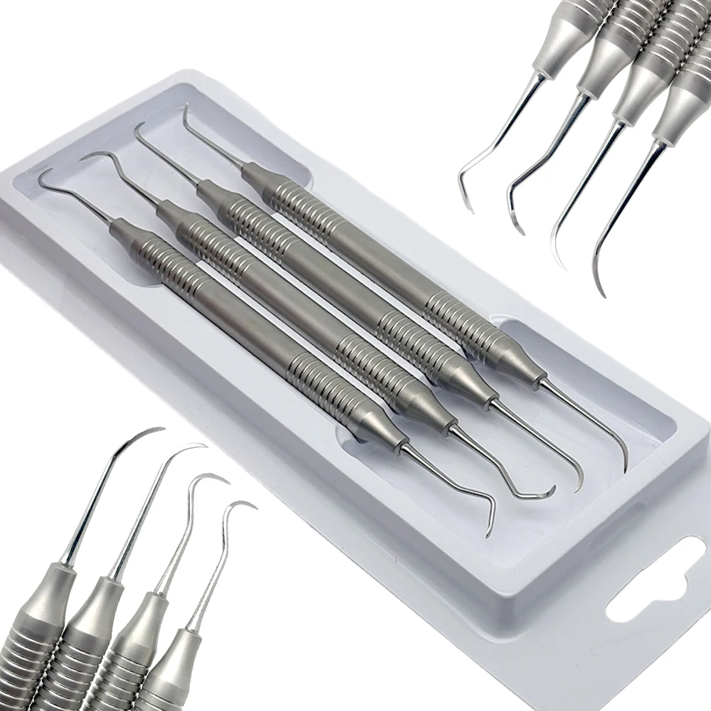 4Pcs/set Dental Tooth Scaler Kit Dental Double-Ended Teeth Cleaning Tool Stainless Steel Dentistry Instrument Tools