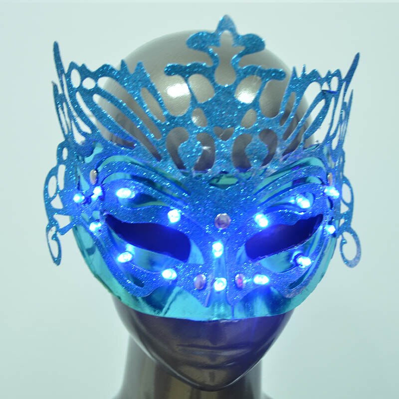 Led maske glødende maske med batteri led tøj lys festrekvisit kvinders lysende maske maskerade aktiviteter tilbehør: Blå