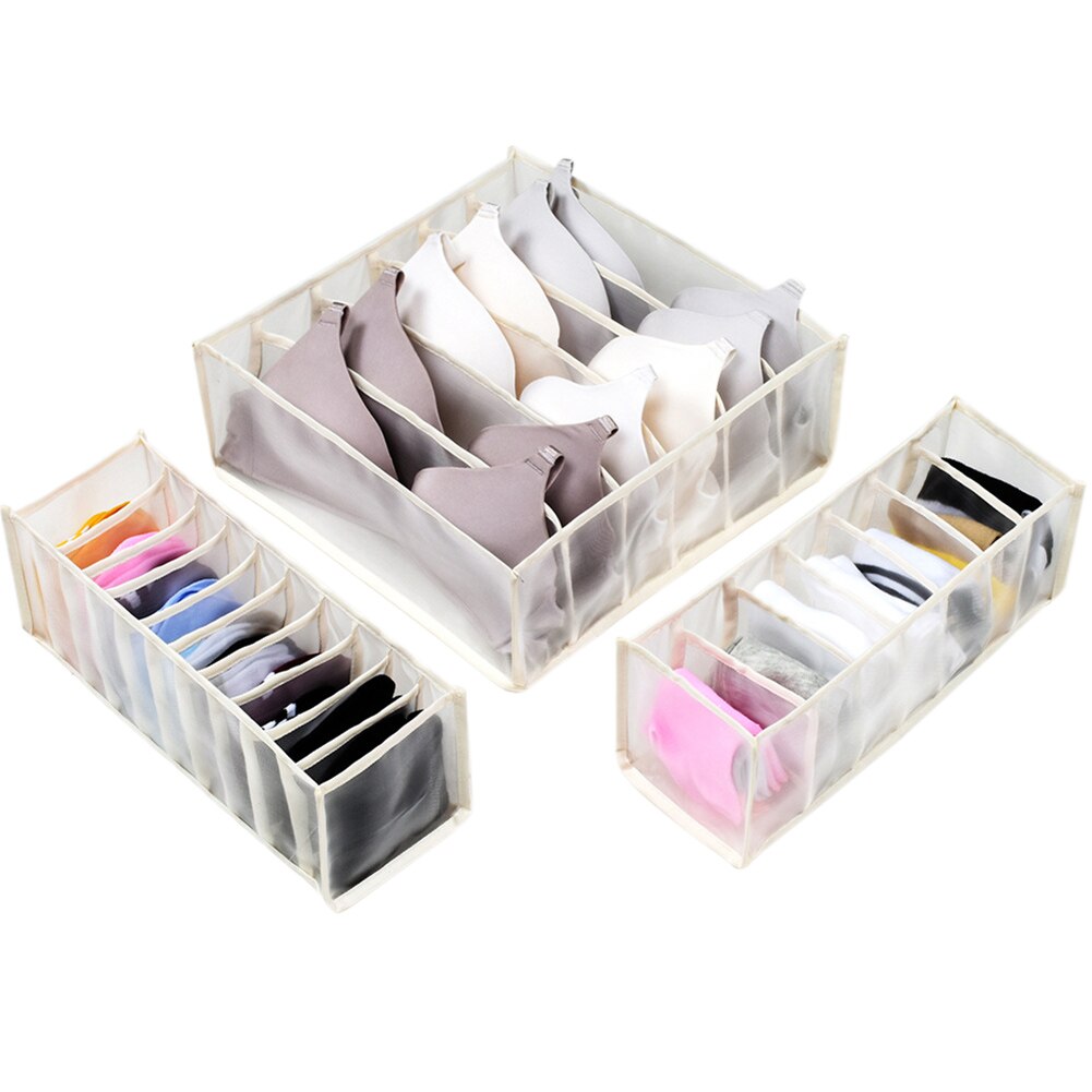 Underwear Storage Boxes Clothes Organizer Drawer Nylon Divider Closet Organizer For Folding Ties Socks Shorts Bra Organizer: White 3Pcs set