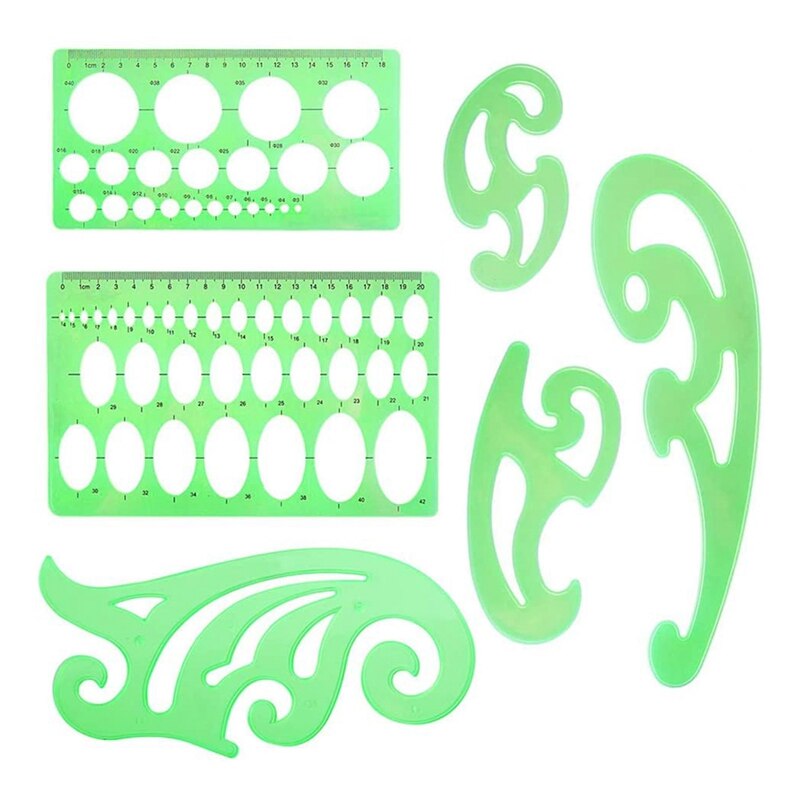 6 Pcs Drawings Templates Circle Oval Curve Template Stencils Plastic Rulers Measuring Tool for Office School: Default Title