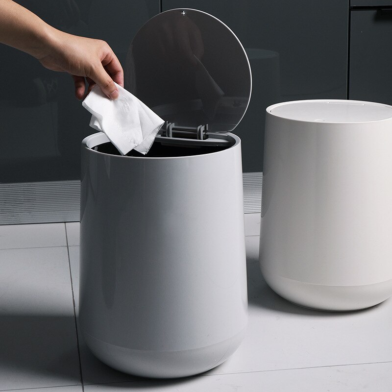 Office Waste Bucket Round Corner Trash Bin Press Open Cover Plastic Garbage Can with Lid Bathroom Mini Bucket Home Storage Bin