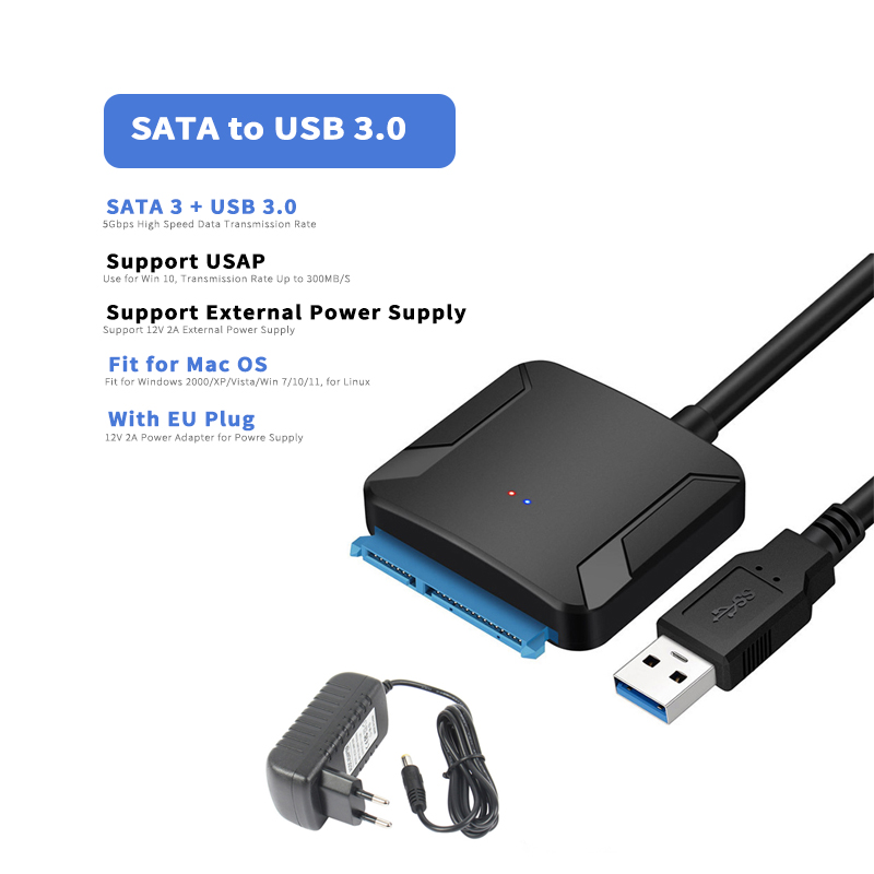 SATA 3 naar USB 3.0 kabeladapter 3,5 HDD 2,5 SSD-adapter geschikt voor Windows 7/8/10/11, voor Mac OS X, externe harde schijf snoeradapter: Rood
