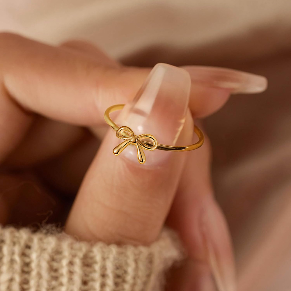 Anillos de lazo chapados en oro delicados para mujer, anillo de nudo de cinta de amistad para madre e hija, alianzas de boda con lazo estético, de joyería
