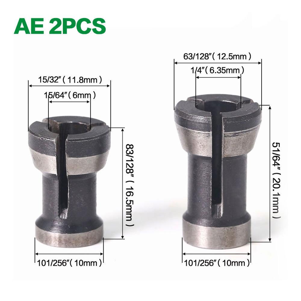 Adaptador de alta precisión de múltiples tipos, herramienta de enrutador de vástago de pinza, soporte de adaptadores de 6 mm / 6,35 mm / 8 mm: AE 2PCS