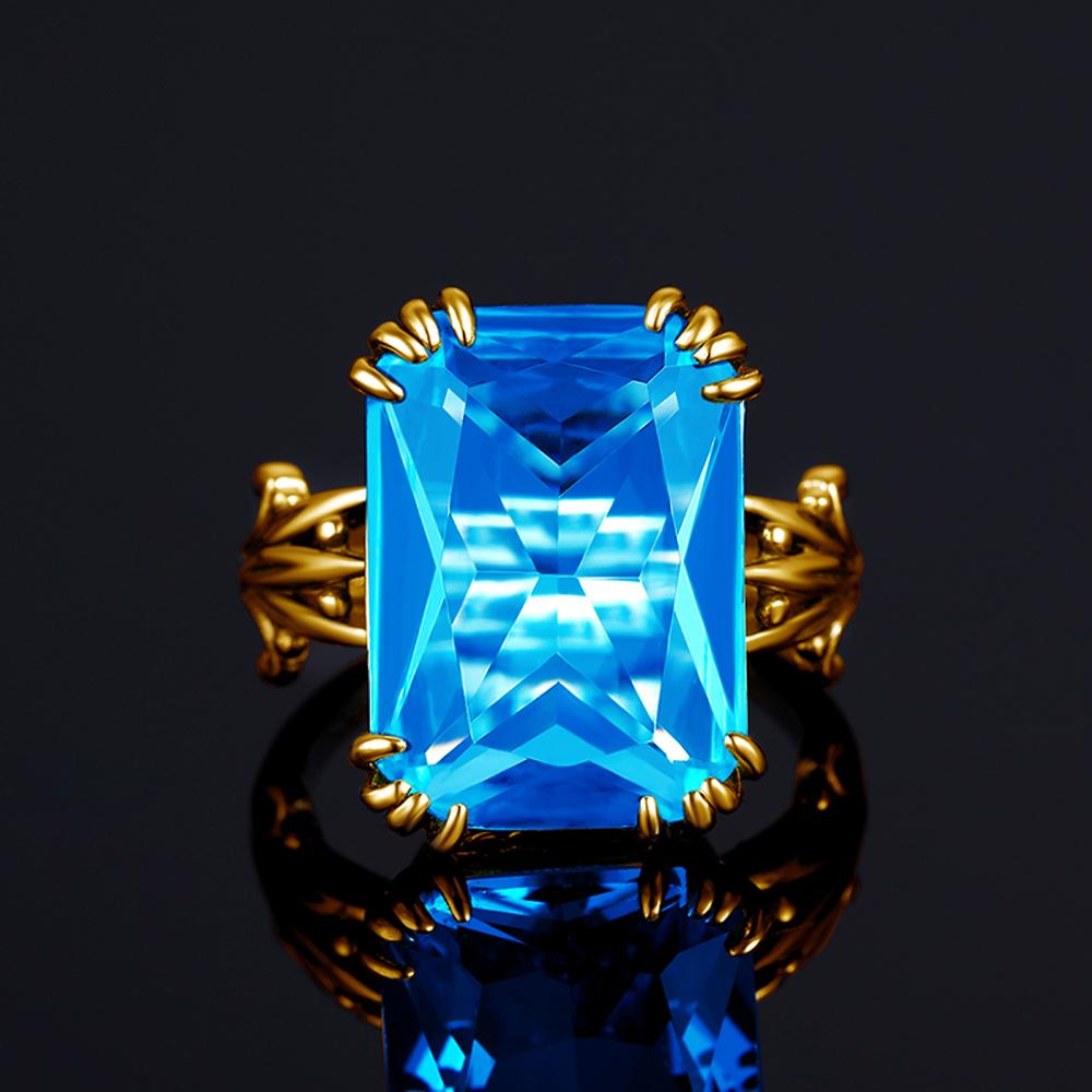 14K Goud Kleur Echt Blue Topaz Ring 925 Sterling Zilveren Ringen Voor Vrouwen Wedding Engagement Ring Zilver 925 Edelstenen sieraden