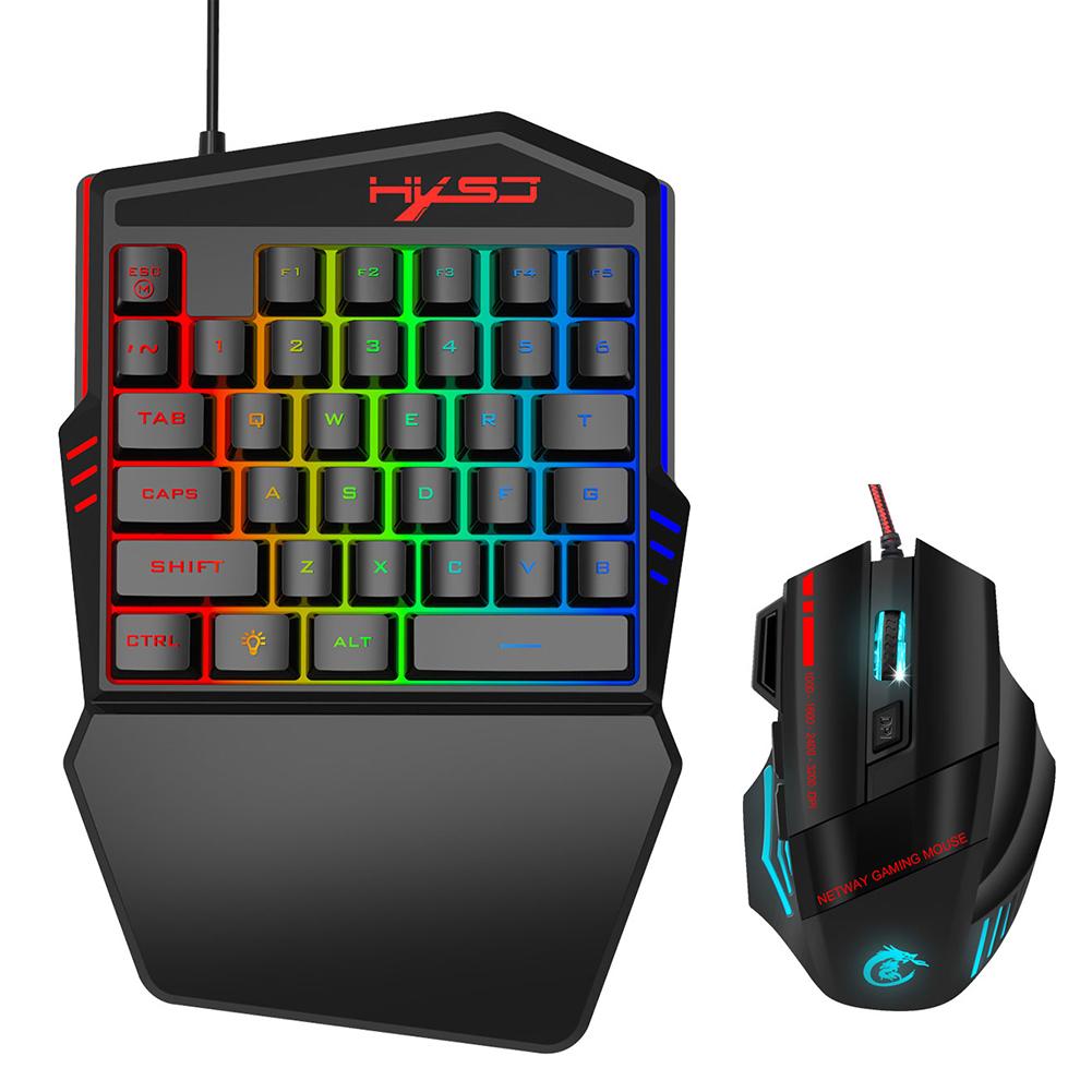 V100 USB Wired One Handed Game Keyboard Mice 5500DPI Optical Gaming Keyboard Mouse Set with LED Backlight