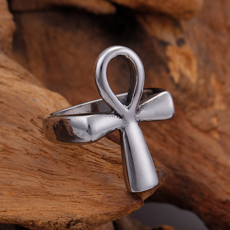 Haoyi Rvs Egypte Cruz Ring Symbool Van Leven Charms Vintage Geometrische Voor Mannen Vrouwen Sieraden Accessoires