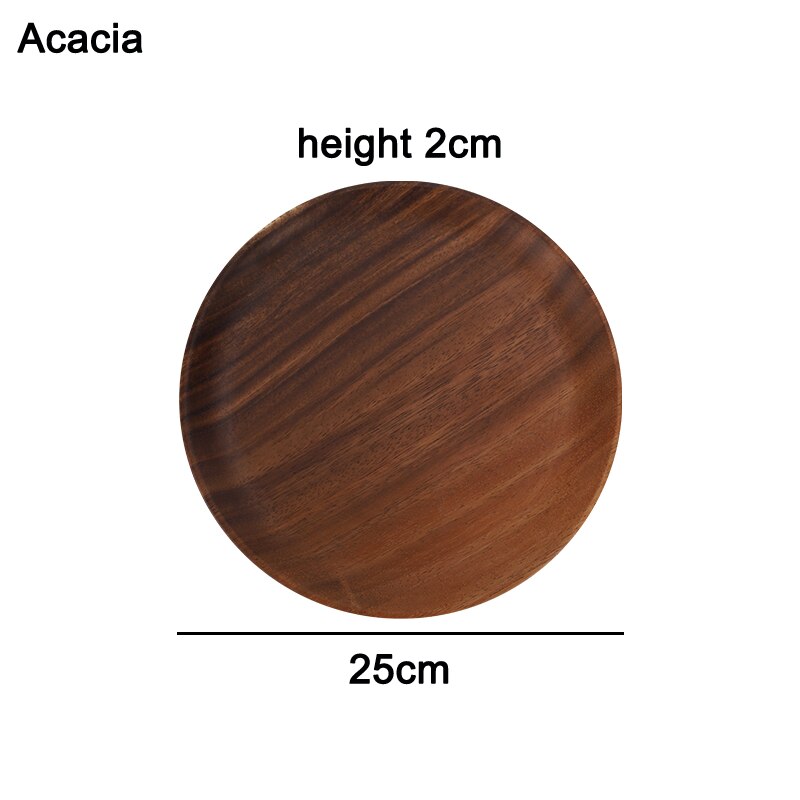 Acacia and Walnut Dinner Plates, Round Solid Wood Plates, Stackable Dinner Plates, Natural tableware dining for Dishes Snack: Acacia round-25cm