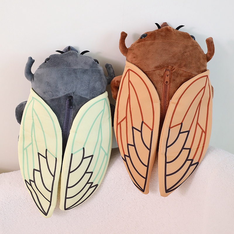 Mochilas de felpa con forma de cigarra y insecto de vaca de las tierras altas, lindas mochilas escolares esponjosas con animales, bolsas suaves Kawaii, de cumpleaños y graduación para niños