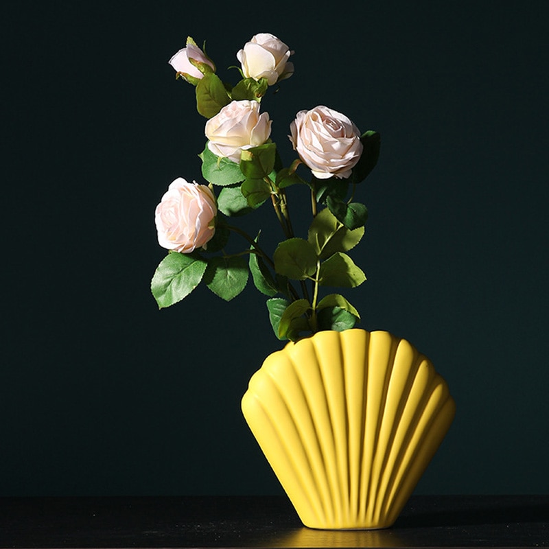 Nordisk stil kunst muslingeskal form vase keramisk kontraheret model stue dekoration hjem desktop ornamenter kunsthåndværk