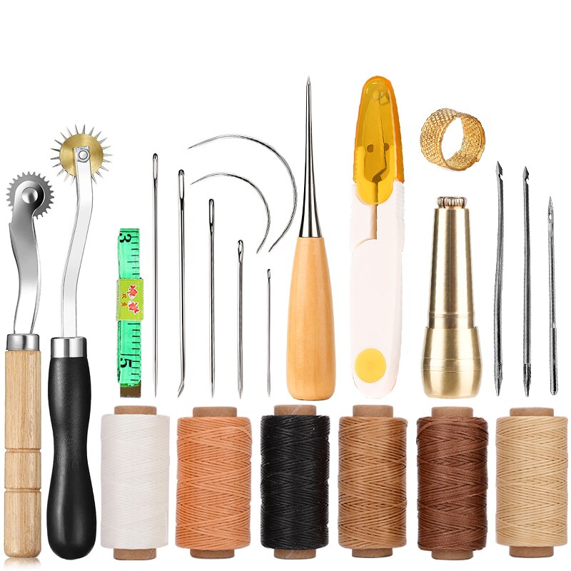 Kit de herramientas de costura de cuero, hilo encerado, tijeras de punzón de cobre para bricolaje, Zapatero de cuero, bolsas, reparación de costuras: B1 Set