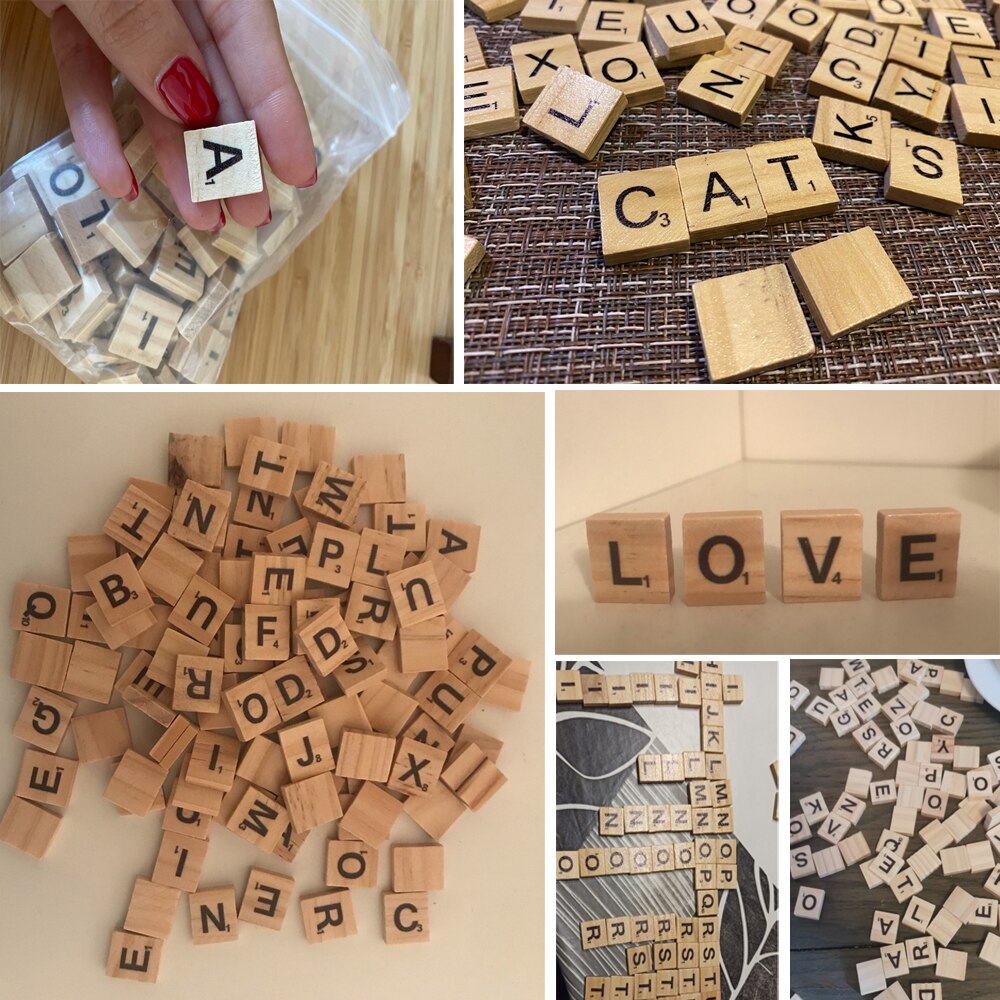 100Pcs Wooden Alphabet Tiles Black Letters Numbers For Crafts Wood Digital Puzzle