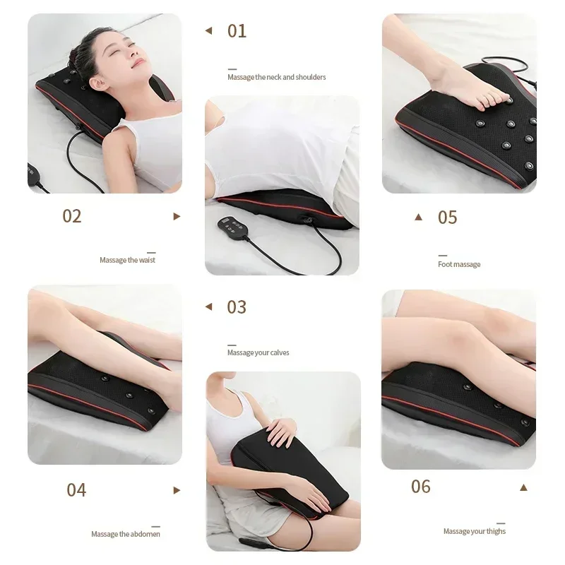 Elektrische Shiatsu Hoofd Nek Cervicale Tractie Body Massager Auto Rugkussen met Verwarming Vibrerende Massage Apparaat Gezondheidszorg