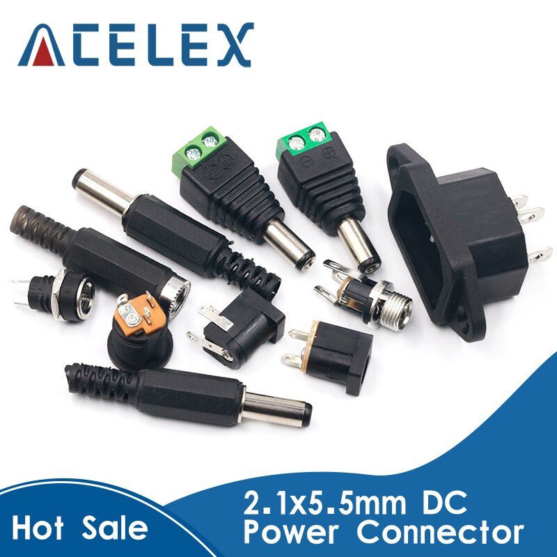 10PCS DC Power Connector pin 2.1x5.5mm Female Plug Jack + Male Plug Jack Socket Adapter PCB Mount DIY Adapter Connector 2.1X5.5