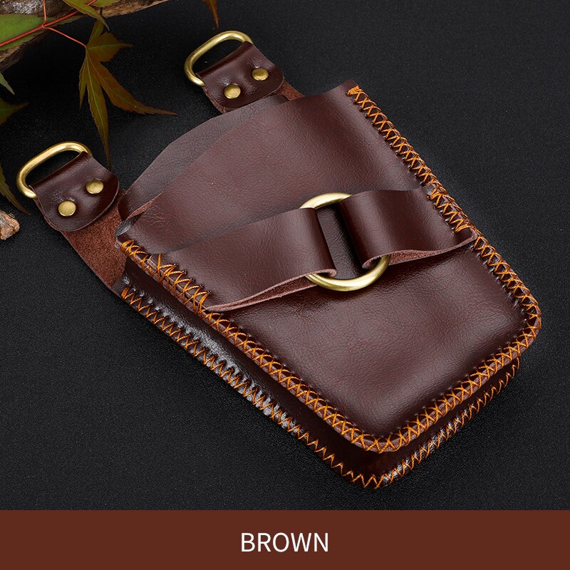 Fenice - étui de rangement en cuir pour ciseaux de barbier, étui de rangement pour ciseaux de coiffure, sac à clips avec ceinture à bandoulière, sac à ciseaux pour animaux de compagnie: Brun