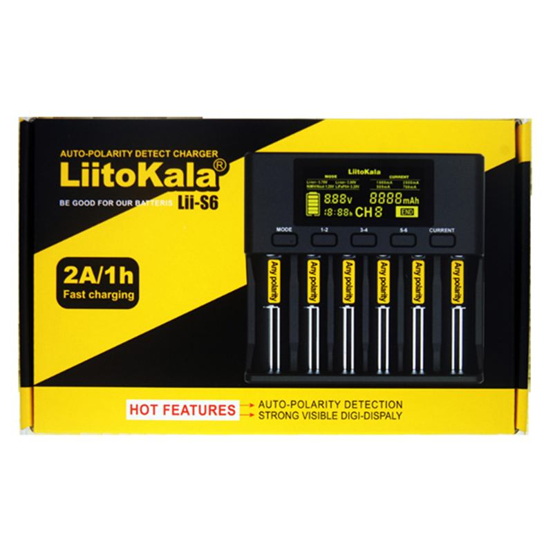 LiitoKala Lii-S6 18650 3.7V Lithium Charger 6 Slots Lcd-scherm Slimste Batterij Smart Batterijen Charger US/EU plug