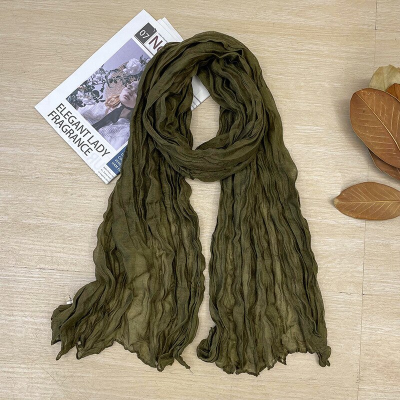 Écharpe plissée rétro en coton et lin de couleur unie pour femme, châle Long de chambre à coucher, pour bureau, printemps et automne: 16