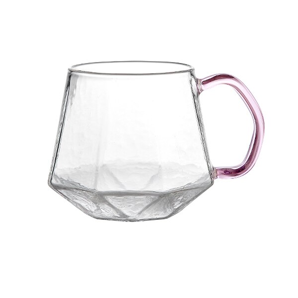 High Borosilicate Glass Cup Glass Mug Glasses Drinking Thick Bottom Cup With Handle 450ML Resistance To Cold Heat: Pink Handle