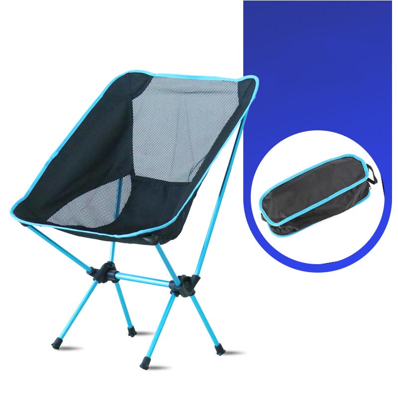 Ultra-Light Outdoor Folding Chair High Load Aviation Aluminum Alloy Chair Camping Portable Beach Hiking Picnic Fishing Chair: Blue
