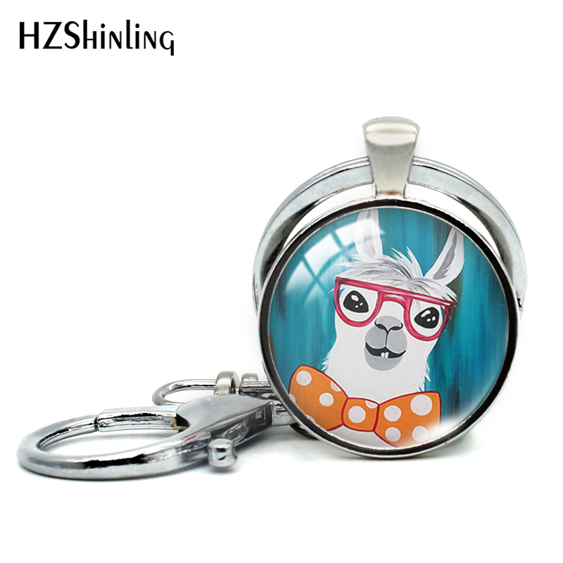 Alpakka uten problem lama nøkkelring glass cabochon nøkkelringer morsom alpakka nøkkelring rundt fotosmykke