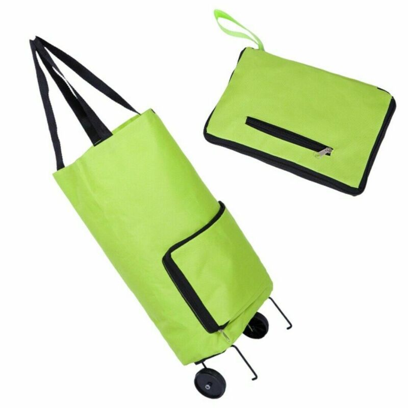 1Pc Draagbare Winkelen Trolley Tas Met Wielen Opvouwbare Winkelwagen Rolling Kruidenier Groene Boodschappentas Winkelwagen