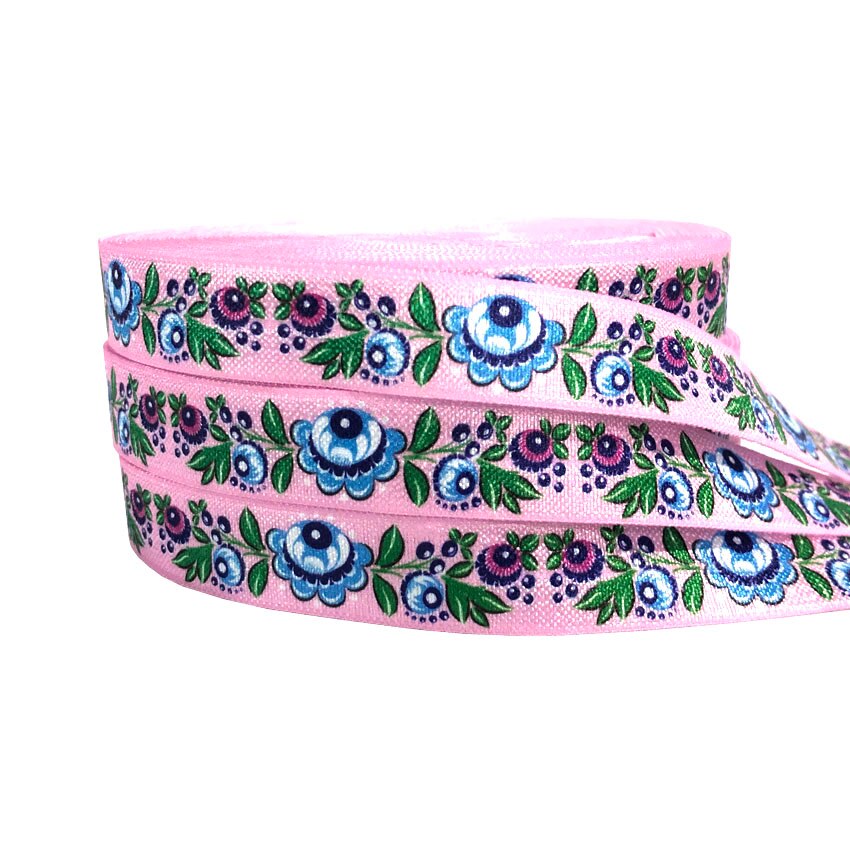 5 yards 16mm søte blomster bladfold over elastiske bånd baby pannebånd jenter hårbånd hår tilbehør håndverksutstyr: P1064